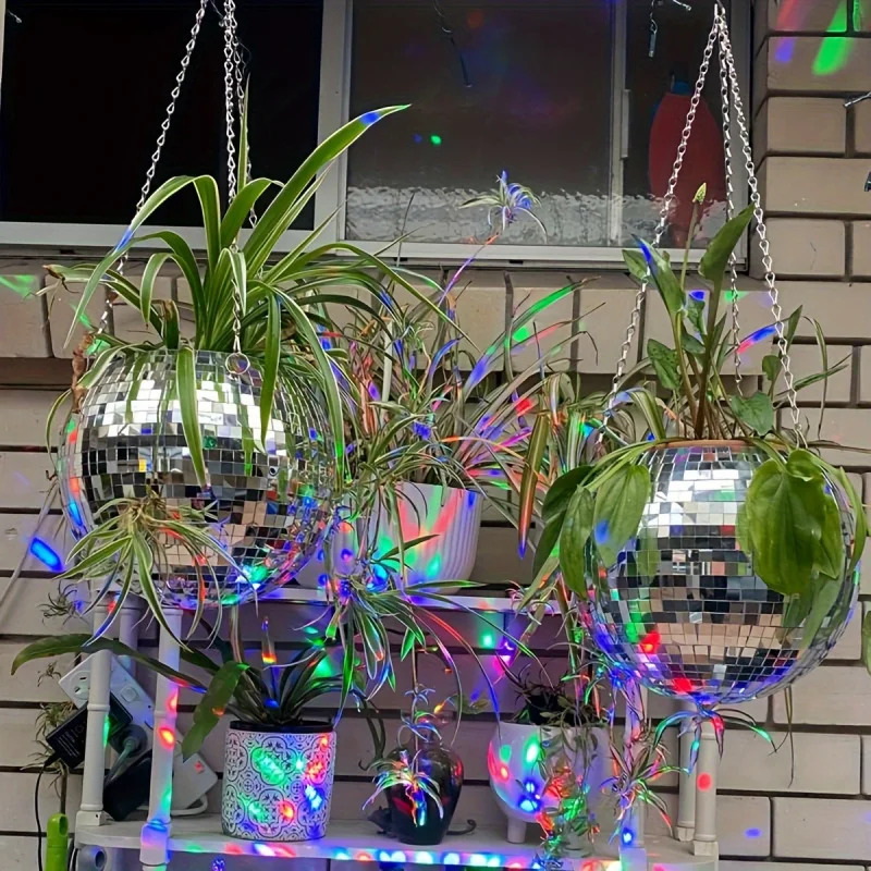 Self-Watering Planter - Unique Handcrafted Bohemian-Inspired Hanging Disco Mirror