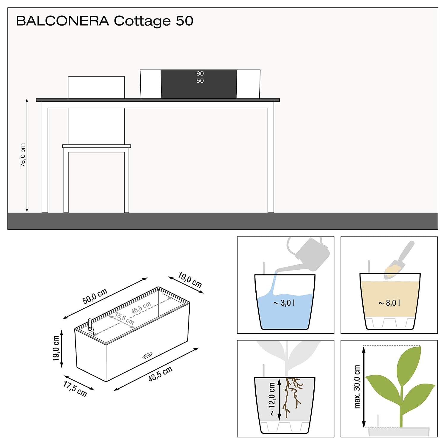 BALCONERA Cottage 50 Mocha, Se - đánh giá và giá Self-Watering Planter